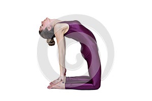 Calm pretty woman doing yoga exercise