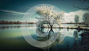 Calm reflective serene peaceful lake