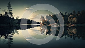 Calm reflective serene peaceful lake