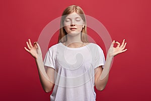 Calm relaxed woman performing mudra pose