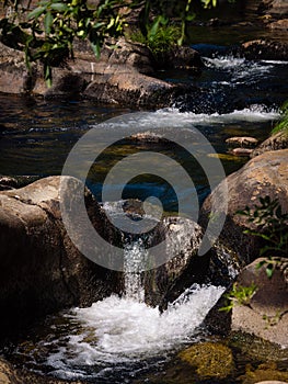 Calm river flows forming small waterfalls, Las Batuecas Natural Park, Salamanca, Spain photo