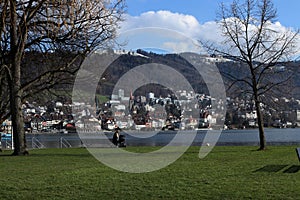 Calm scene in park in Zug, Switzerland