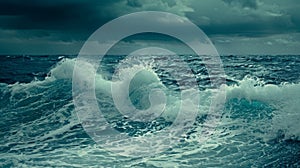 The calm sea suddenly erupts with a menacing rogue wave photo