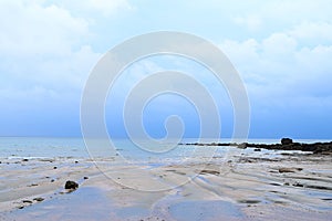 Calm Sea Water, Cloudy Sky, and Rocks - Littoral Zone at Bay of Bengal, India - Natural Background