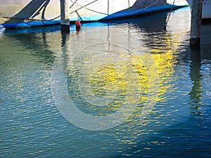 Calm sea water with reflection of its surrounding objects