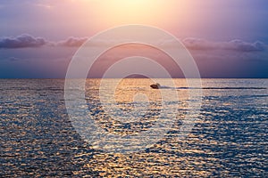 Calm Sea wave sunset view blue water ocean