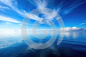 Tranquil Reflections: Calm Seascape with Blue Sky and Clouds - Generative AI
