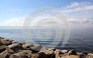 Calm, still water with the Ã–resund bridge in the background