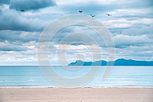 Calm summer beach in cloudy day. Rest, silent, Melancholy concept photo