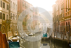 Calm sunday morning in romantic streets of Venice