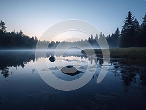 Calm and tranquil lake at dawn  created with Generative AI