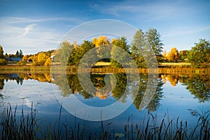 Calm water autumn nature reflection