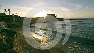 Calm waters on the bay in Caesarea where the ancient Crusader`s port was located