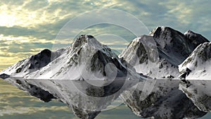 Calm waters of a glacier lake with Snowy mountains behin photo