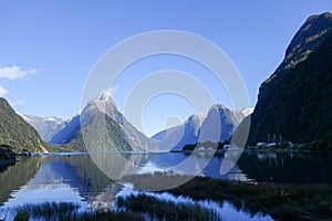 Calm waters and peaks of Milford Sound