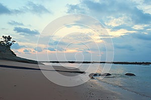 Calm Waters of Sea at Pristine Sandy Beach with Colors in Morning Cloudy Sky - Sitapur, Neil Island, Andaman, India