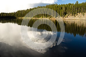 Calm Yellowstone River High Cloud Reflection National Park