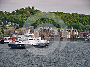 CalMac operated roro car ferry MV Loch Frisa in Oban, Scotland, UK