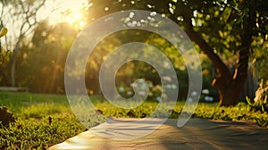 A calming outdoor yoga session in a serene garden promoting the connection between mind and body for a restful and photo