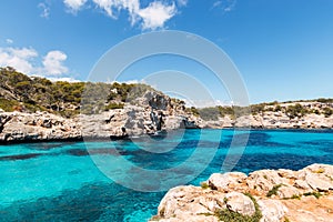 Calo des moro, turquoise water from a cliff. mallorca, spain