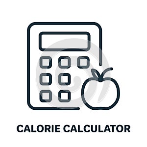 Calorie Calculator Line Icon. Count Calories Concept Linear Pictogram. Calculate Kcal for Healthy Nutrition Outline Icon