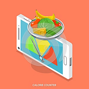 Calorie counter flat isometric vector concept.