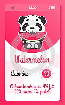 Calorie counter kids mobile app screen with cartoon kawaii character