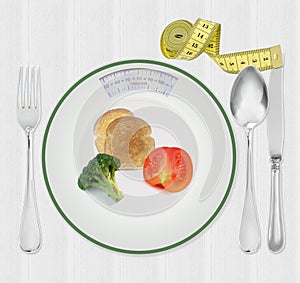 Calories scale plate with diet food