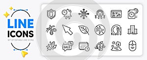 Calories, Seo statistics and Discounts bubble line icons. For web app. Vector