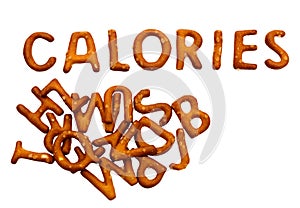 Calories text - savoury snacks, unhealthy diet concept