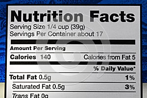 Calories trans fat food label nutrition facts