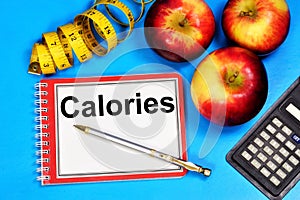 Calories â€” the inscription of the text in Notepad, diet planning.