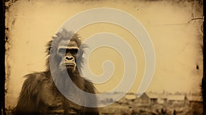 Calotype Print Of 19th Century Ape: Orangulo In Tintype Style