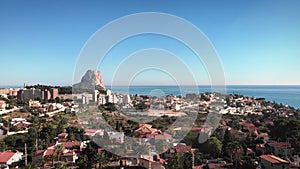 Calpe cityscape with Penyal d\'Ifac Natural Park on horizon, Costa Blanca, Spain