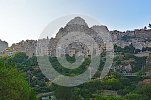 Caltabellotta cityscape in late afternoon, Sicily, Italy