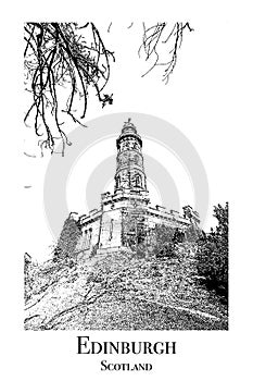 Calton Hill, Edinburgh, Scotland. Architecture in the illustration.