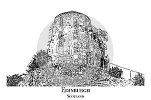 Calton Hill, Edinburgh, Scotland. Architecture in the illustration.