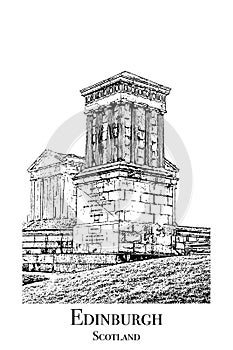 Calton Hill, Edinburgh, Scotland. Architecture in the illustration.