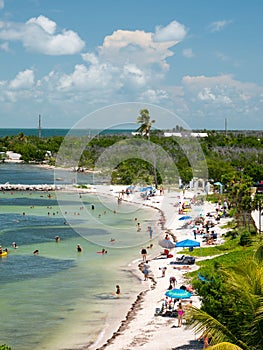 Calusa Beach, Florida Keys, Florida, USA. Bahia Honda State Park. Peopke enjoying the beautiful beach in a hot summer day