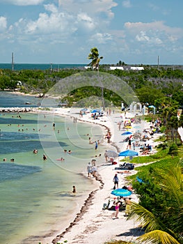 Calusa Beach, Florida Keys, Florida, USA. Bahia Honda State Park. Peopke enjoying the beautiful beach in a hot summer day