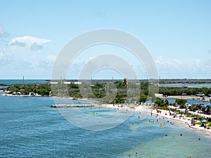 Calusa Beach, Florida Keys, Florida, USA. Bahia Honda State Park. Peopke enjoying the beautiful beach in a hot summer day