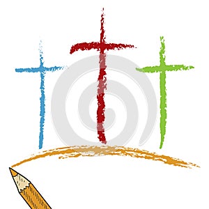 Calvary crosses colored pencil sketch