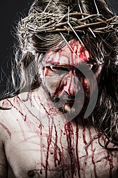 Calvary jesus, man bleeding, representation of passion