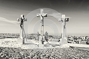 Calvary in Nitra city, Slovakia, religious place, colorless