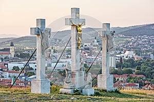 Calvary in Nitra city, Slovakia, religious place, sunset scene