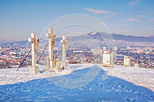 Calvary in Nitra city with Zobor hill, Slovakia