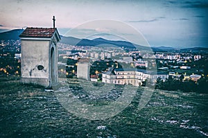 Calvary in Nitra with Zobor, Slovakia, analog filter