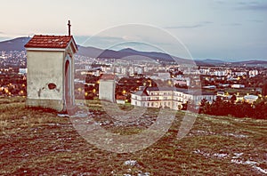 Calvary in Nitra with Zobor, Slovakia, red filter