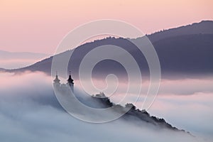 Calvary over clouds in Banska Stiavnica, Slovakia