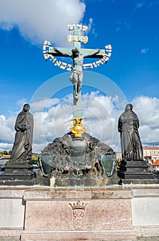 Calvary statue on Charles Bridge in Prague